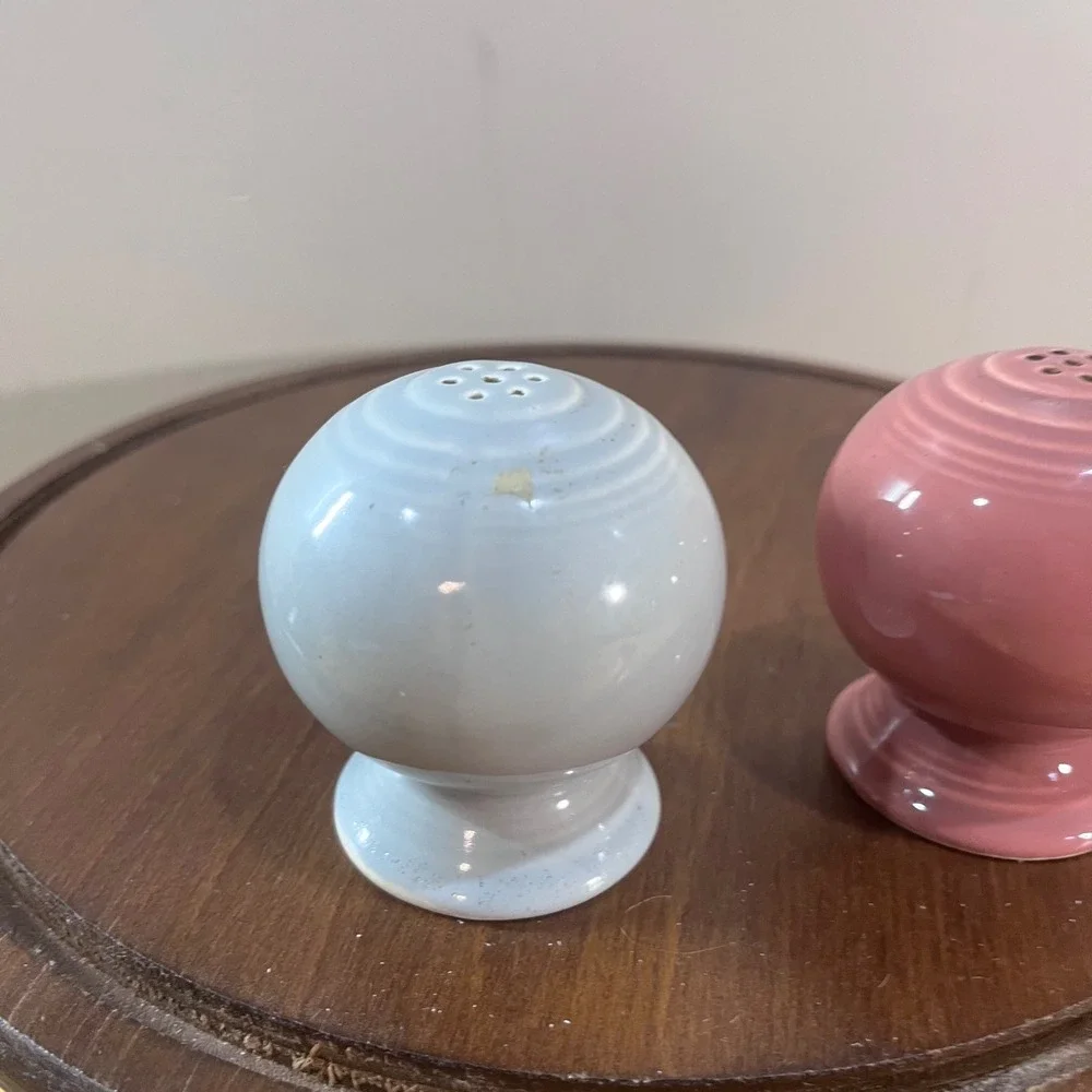 Vtg Fiesta Salt and Pepper Shakers 1950s Gray Rose Mismatched Set No Corks